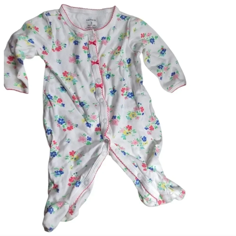 Carter's Floral Baby 3M One Piece Cotton Footie PJ Pajamas Sleepwear Infant Girl
